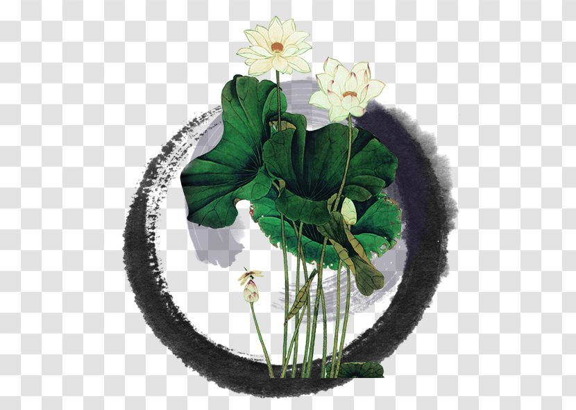 Ink Landscape Painting - Floral Design - Lotus Element Transparent PNG