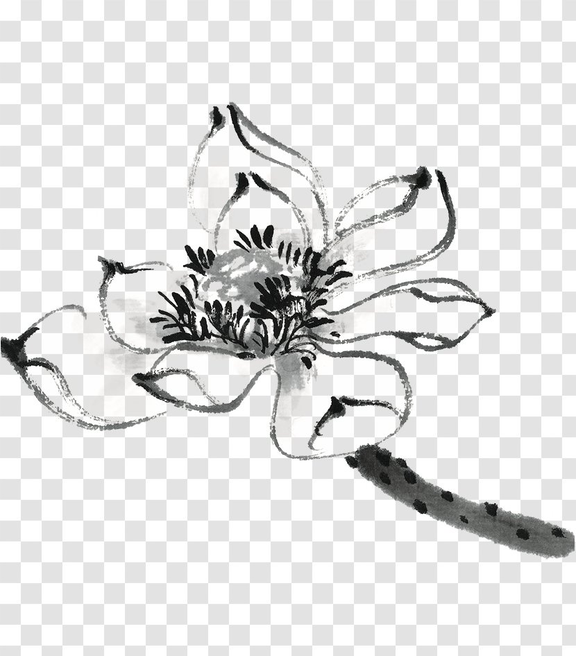 China Chinese Painting Ink Wash Nelumbo Nucifera - Pollinator - Lotus Pictures Transparent PNG