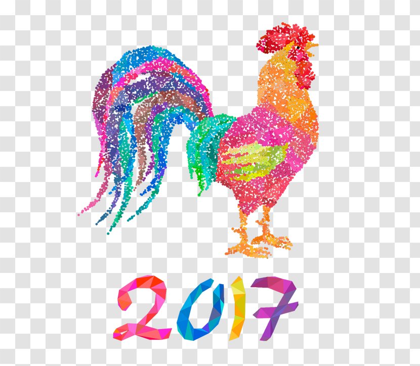 Rooster Chinese New Year Happiness Zodiac - Dotted Collage Colored Cock Transparent PNG