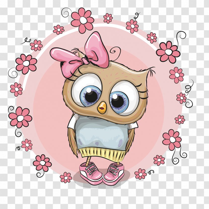 Pink Flower Owl - Tree - Heart Transparent PNG