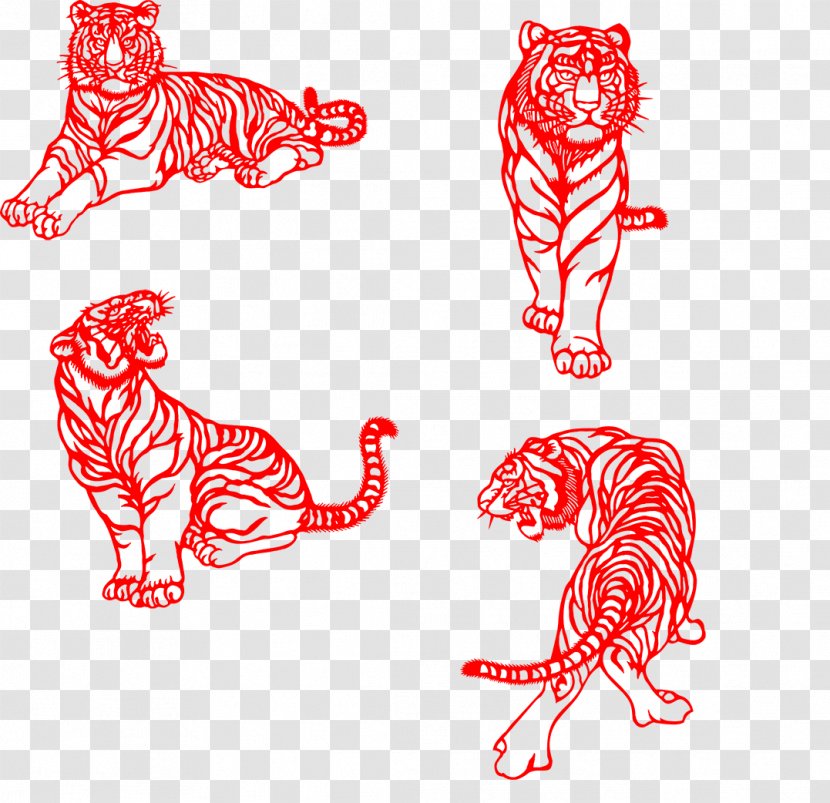 Papercutting Tiger Chinese Paper Cutting - Cartoon Transparent PNG