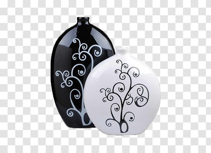 Vase Ceramic Decorative Arts Black And White Pottery - Flowerpot Transparent PNG