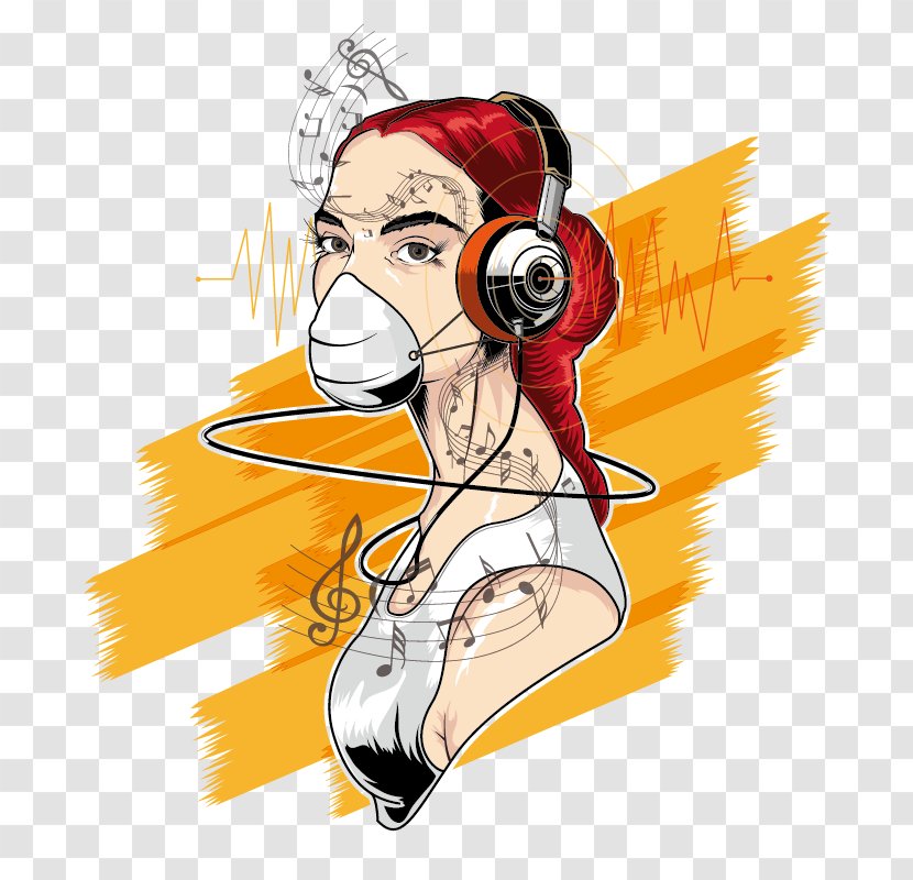 Drawing Download Illustration - Frame - Ink Figure Wearing Headphones Bust Transparent PNG