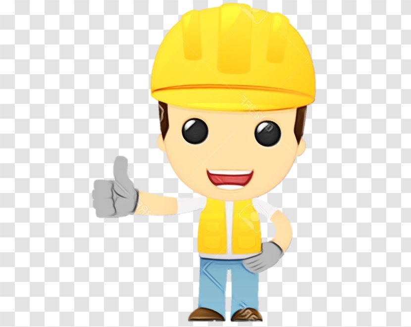 Cartoon Construction Worker Yellow Personal Protective Equipment Hard Hat -  Gesture Fictional Character Transparent PNG