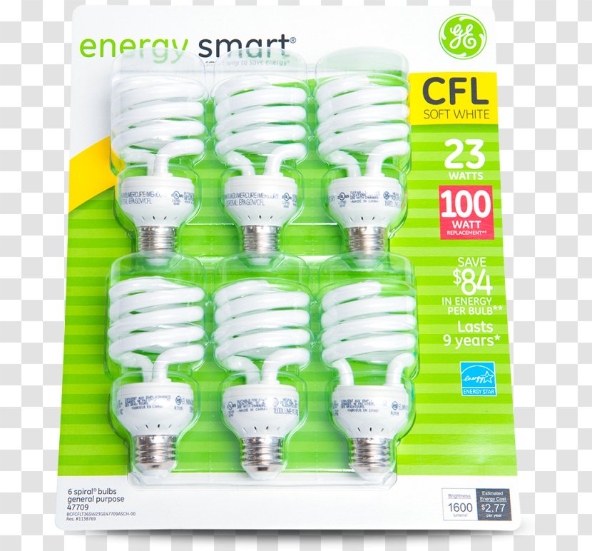 Product Design GE 22847 - Energy - FLE23HT3/2/10E/SW 6pk Twist Medium Screw Base Compact Fluorescent Light Bulb By Lamp Packaging And LabelingBlister Pack Transparent PNG