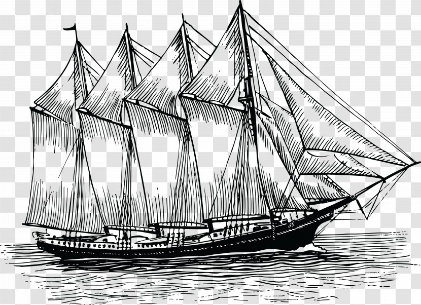 Schooner Sailboat Ship Clip Art - Water Transportation - Sailing Transparent PNG