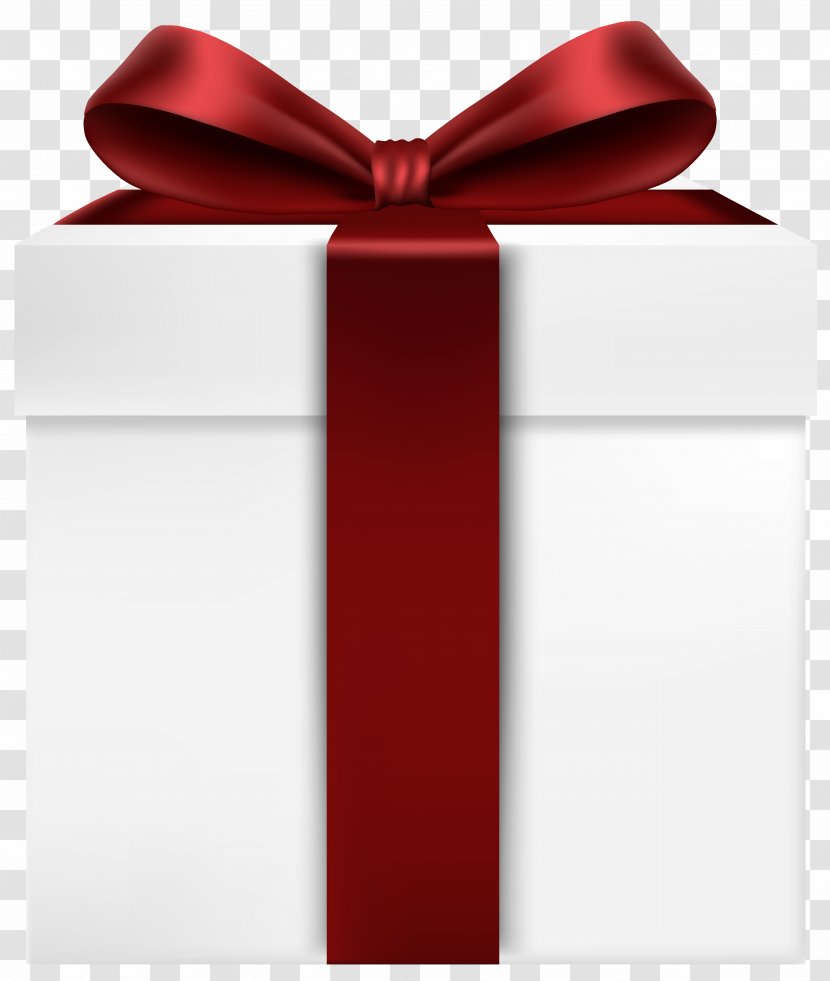 Gift Box Blue Ribbon - Rectangle - White With Red Bow Transparent Clip Art Image Transparent PNG