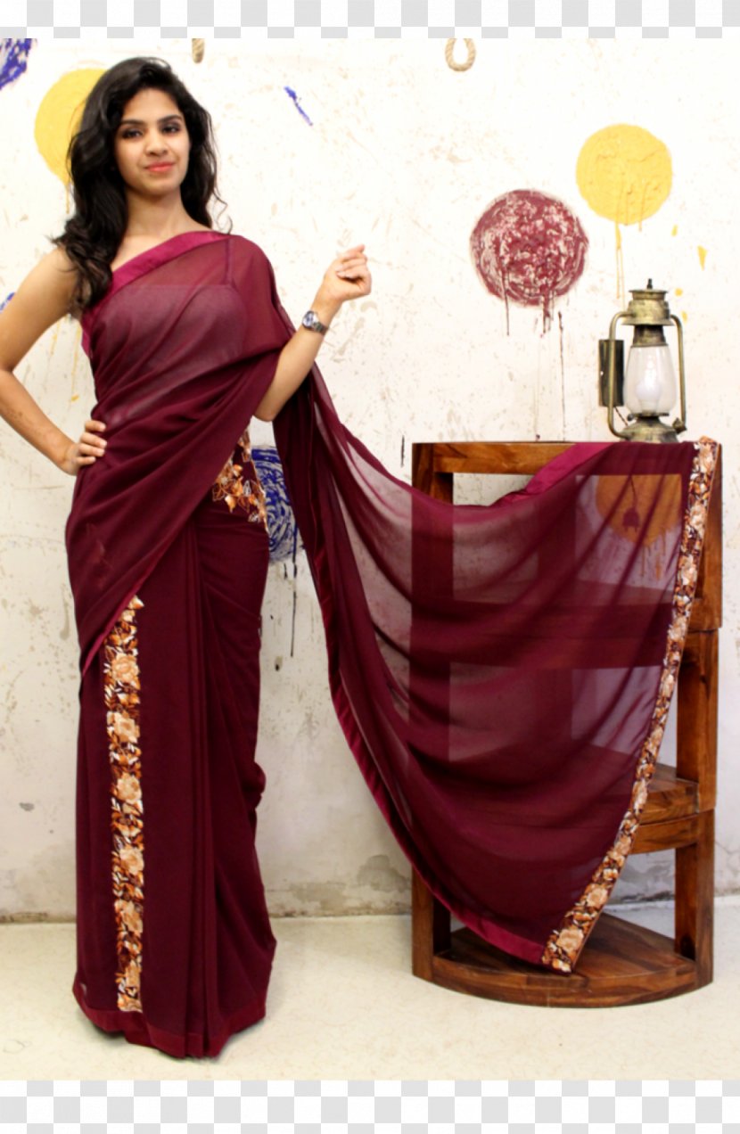 Sari Georgette Lehenga-style Saree Satin Plain Weave Transparent PNG