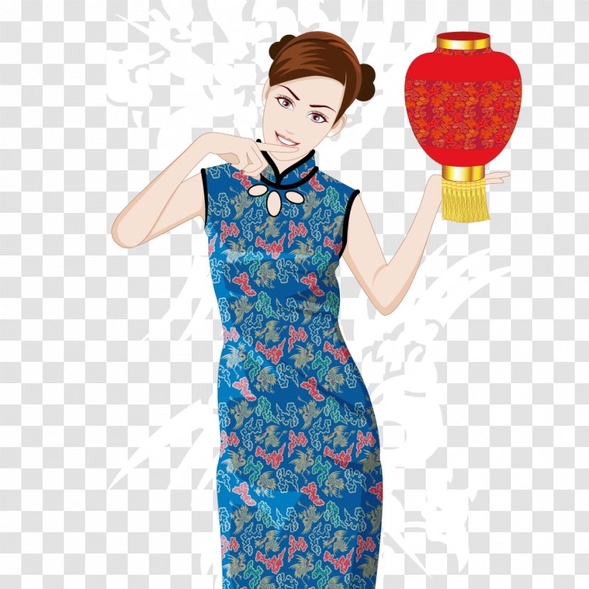 China Cheongsam - Flat Design - Vector Beautiful Woman Atmosphere Transparent PNG