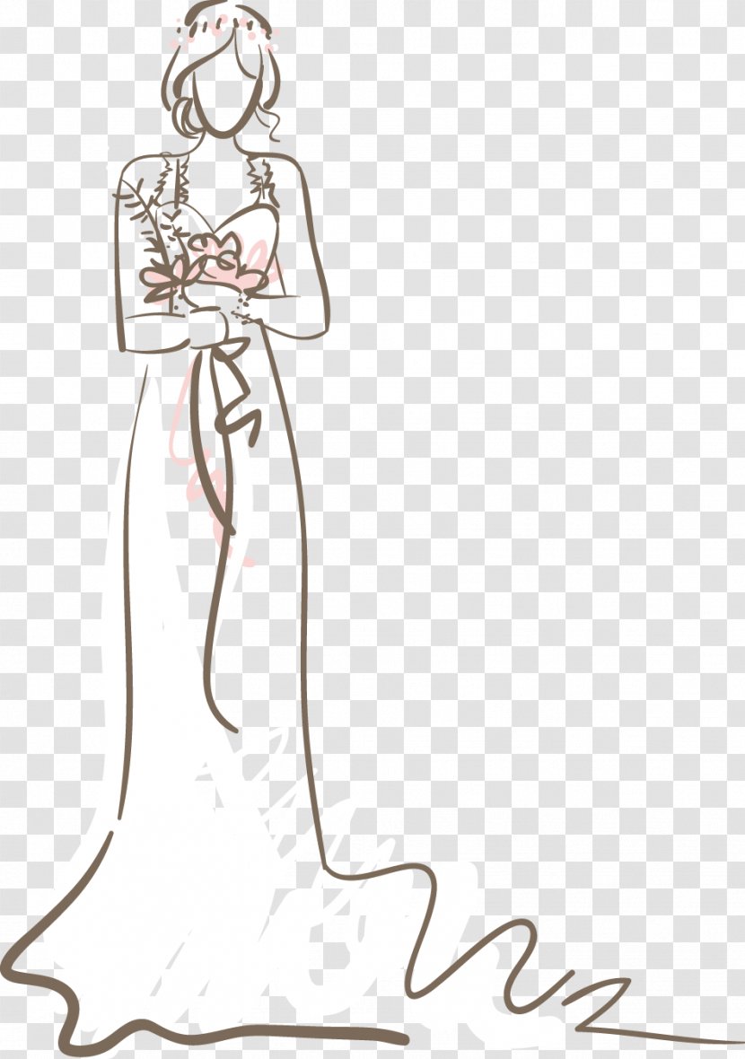 Bride Contemporary Western Wedding Dress - Cartoon - Woman Holding Flowers Transparent PNG