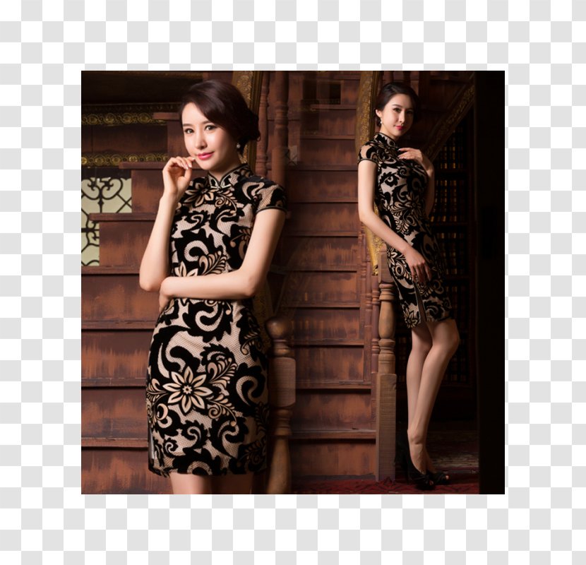 Little Black Dress Cheongsam Velvet Sleeve Mandarin Collar - CHINESE CLOTH Transparent PNG