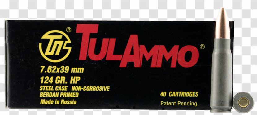 7.62×39mm Full Metal Jacket Bullet Cartridge Hollow-point Ammunition - Watercolor Transparent PNG