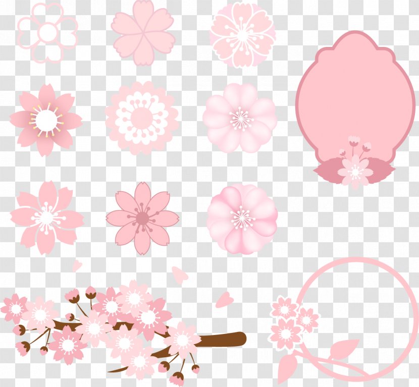Cherry Blossom Illustration - Vector Collection Of Hand-painted Pink Flowers Transparent PNG