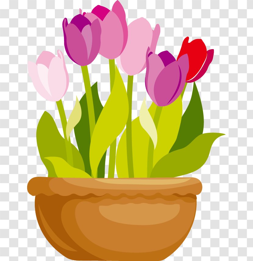 Vector Cartoon Flowers - Garden - Flowerpot Transparent PNG