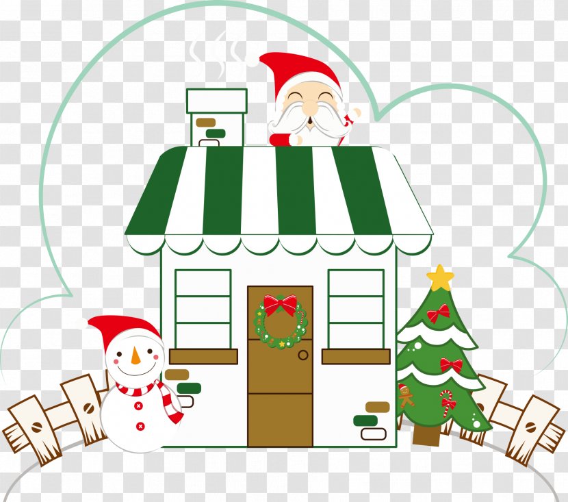 Santa Claus House Christmas Ornament Tree Clip Art - Vector Houses On Transparent PNG