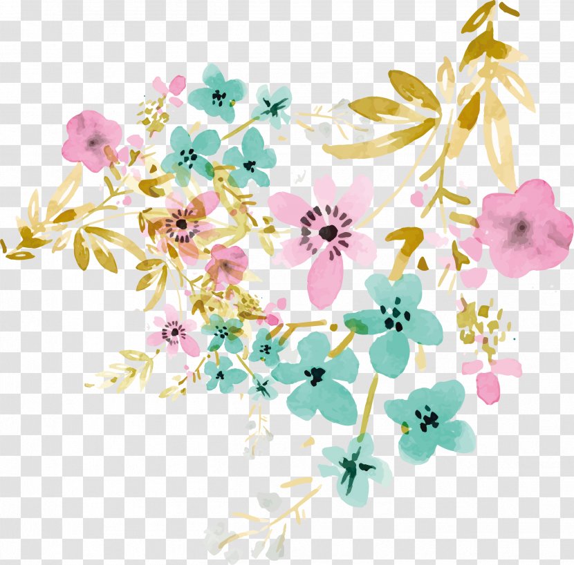 Pink Green Painting Flowers - Branch - Pattern Transparent PNG