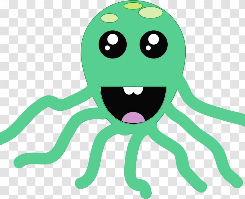 Octopus Cartoon - Green - Animal Figure Text Messaging Transparent PNG