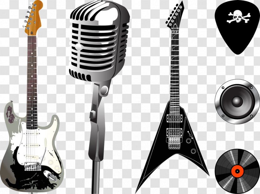 Microphone Musical Instrument Guitar - Silhouette - Vector Singing Instruments Transparent PNG