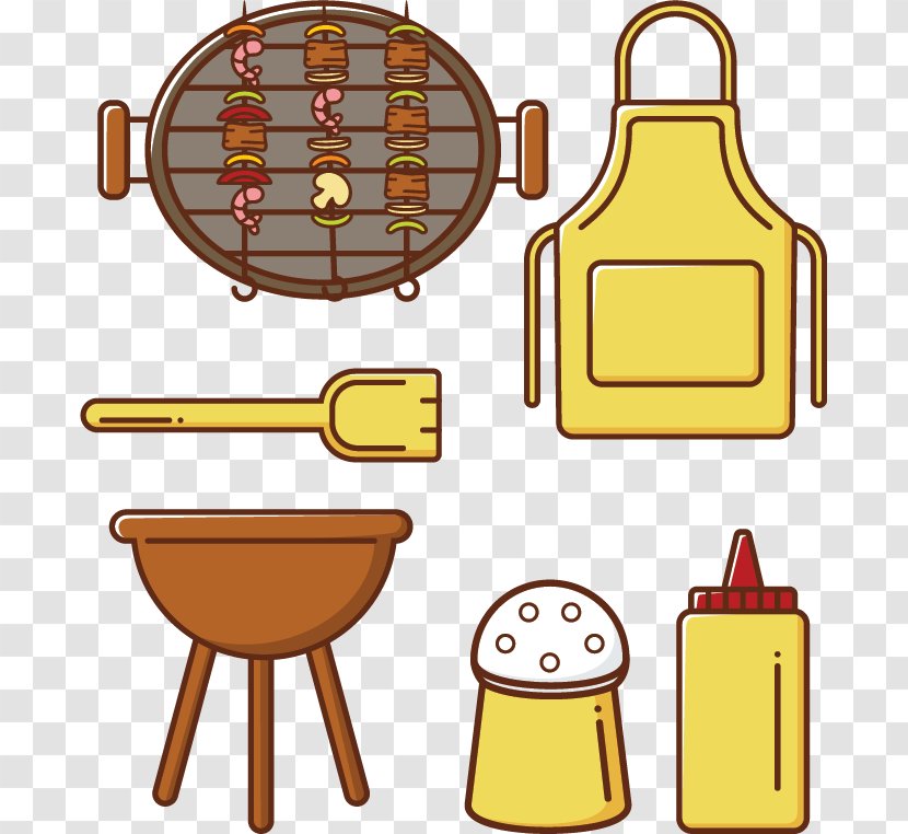 Barbecue Grill Shish Kebab Brochette Clip Art - Yellow - Vector BBQ Tools Transparent PNG