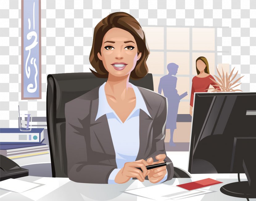 Woman Businessperson Cartoon Illustration - Sitting - Professional Women Transparent PNG