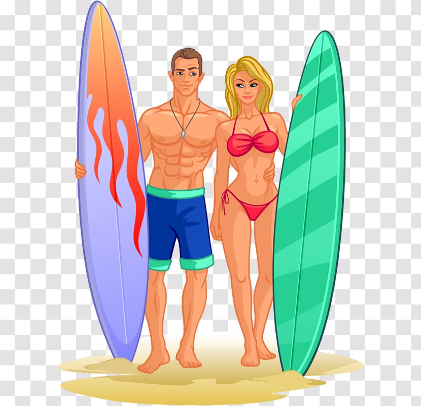 Surfboard Cartoon Surfing Illustration - Watercolor - Surf Men And Women Transparent PNG