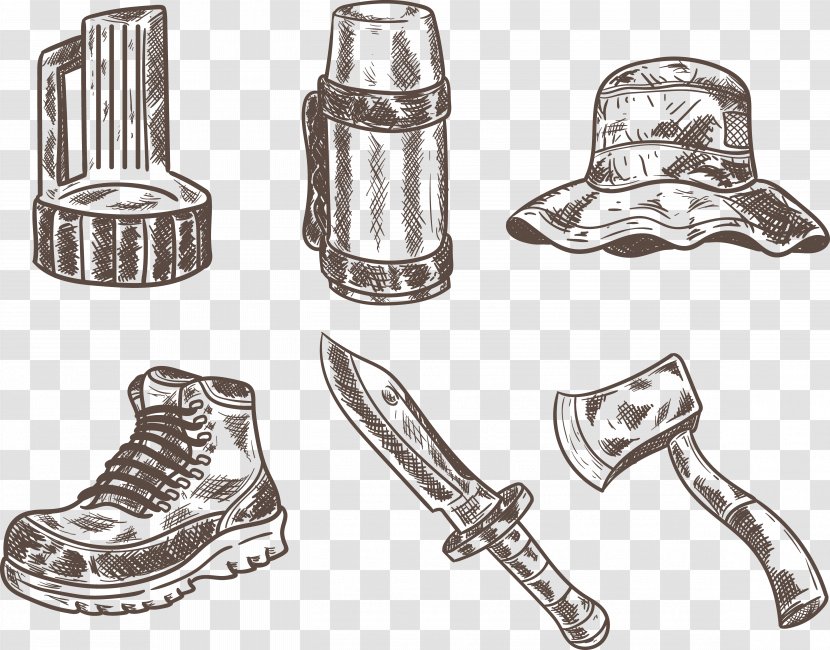 Icon - Black And White - Hand-painted Kettle Hat With Ax Set Of Shoes Transparent PNG