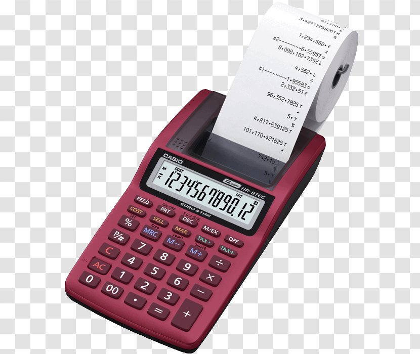 Amazon.com Casio Mini-Print Calculator 12-digit Black HR-8TEC-W-E HR-8TM - Telephony Transparent PNG