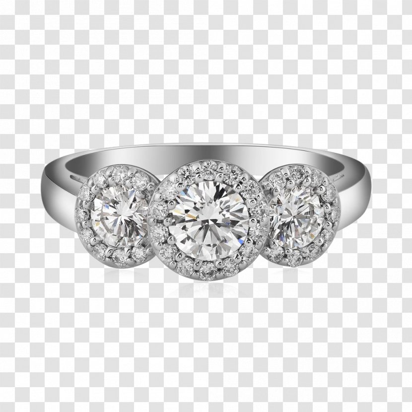 Engagement Ring Jewellery Halo 3 Diamond - Silver Transparent PNG