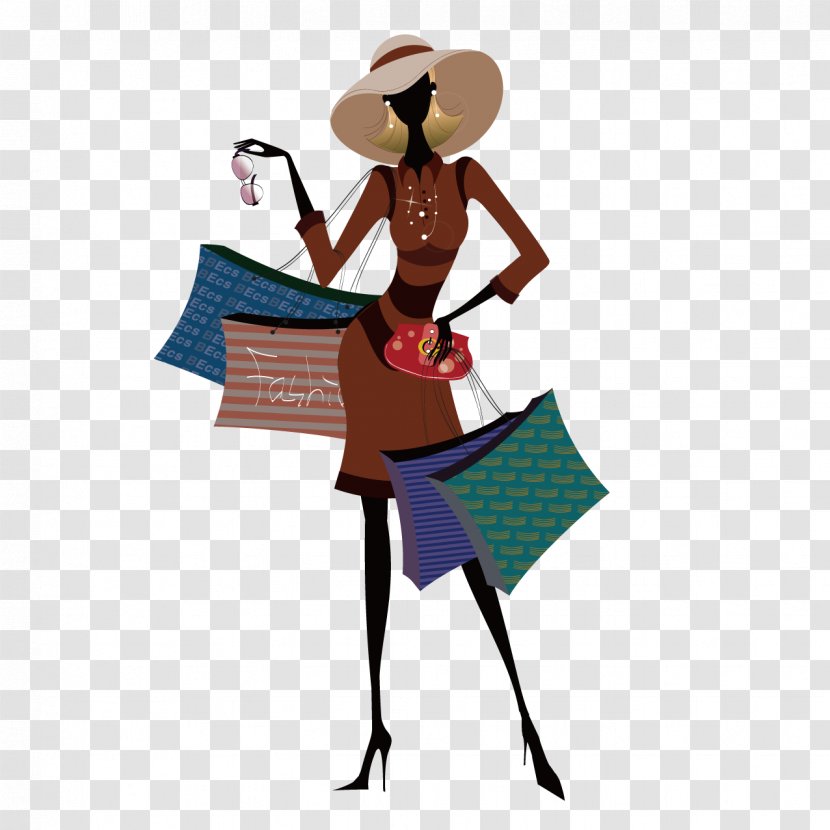 Fashion Illustration Woman Cartoon - Shopping Transparent PNG
