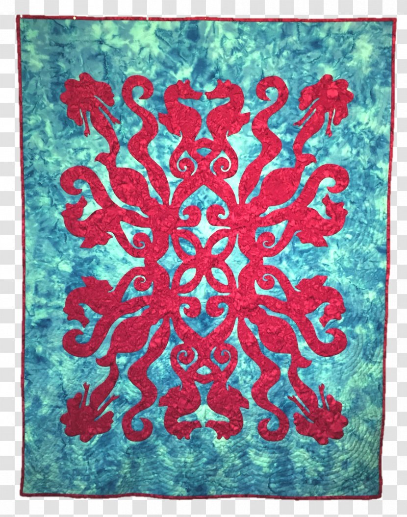 Quilt Symmetry Textile Teal Pattern - Pineapple Cuts Transparent PNG