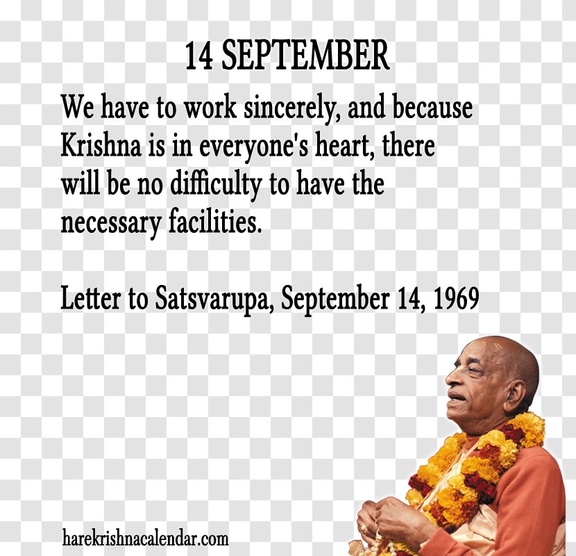 International Society For Krishna Consciousness Quotation 14 September Month - Area Transparent PNG
