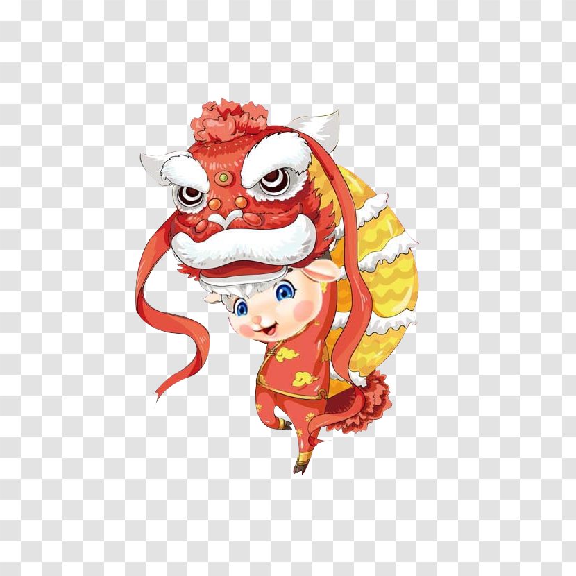 Dragon Dance Chinese New Year Cartoon Lion - Fictional Character Transparent PNG