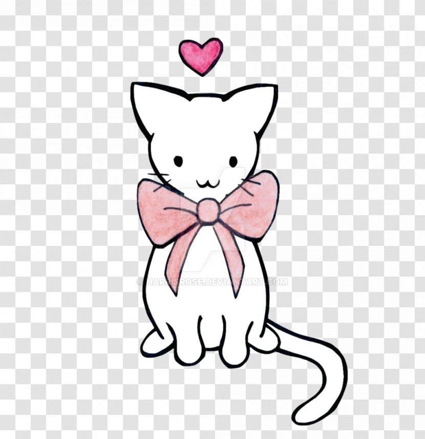 Whiskers Kitten Line Art Clip - Heart - With A Bow Transparent PNG