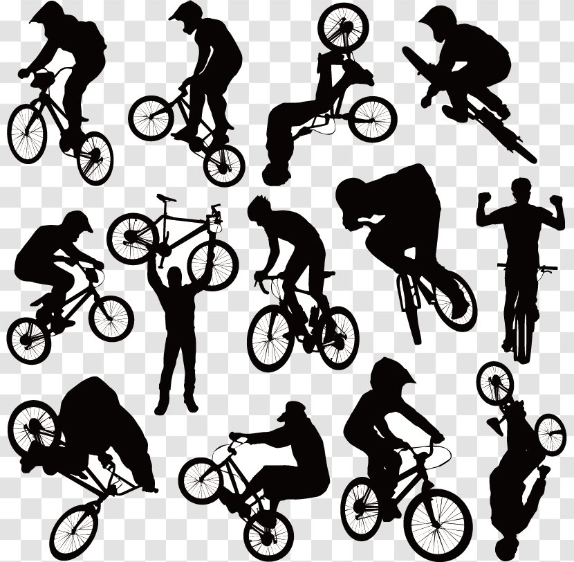 Bicycle Cycling BMX Clip Art - Sports Equipment - Rider Silhouette Figures Transparent PNG