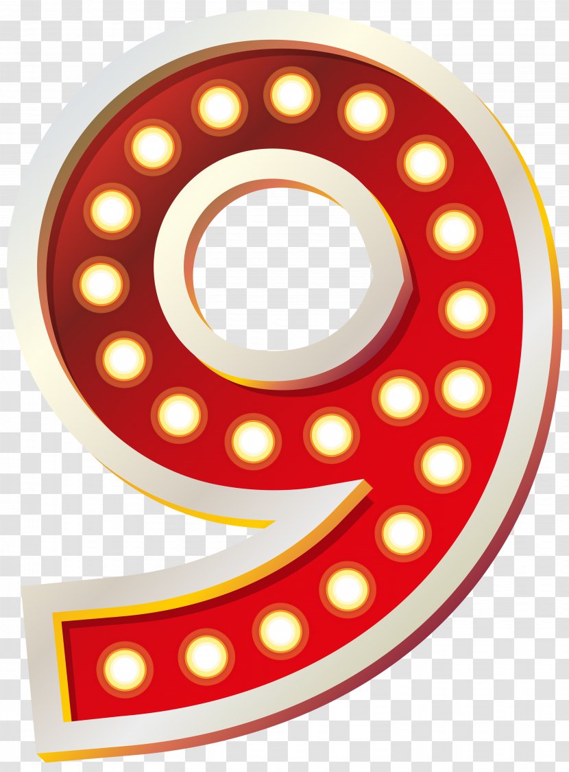 Wheel Pattern - Product - Red Number Nine With Lights Clip Art Image Transparent PNG