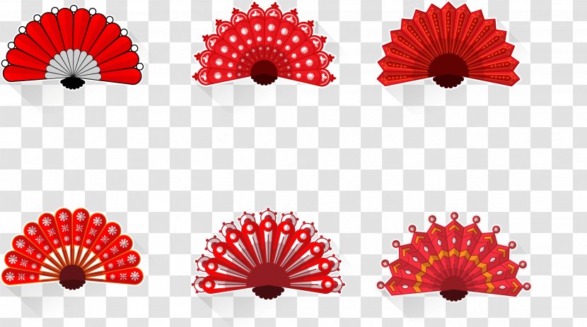 Hand Fan Chinoiserie - Flowering Plant - Chinese Style Red Folding Transparent PNG
