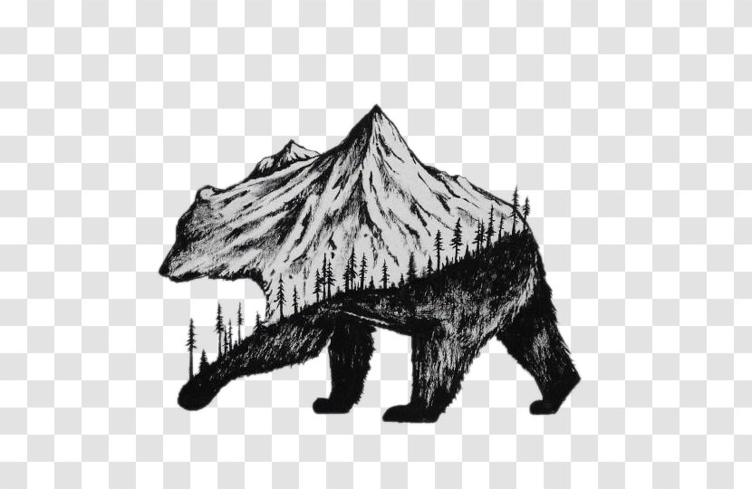 Drawing Illustrator Art Printing Illustration - Tree - Bear With Mountains Transparent PNG