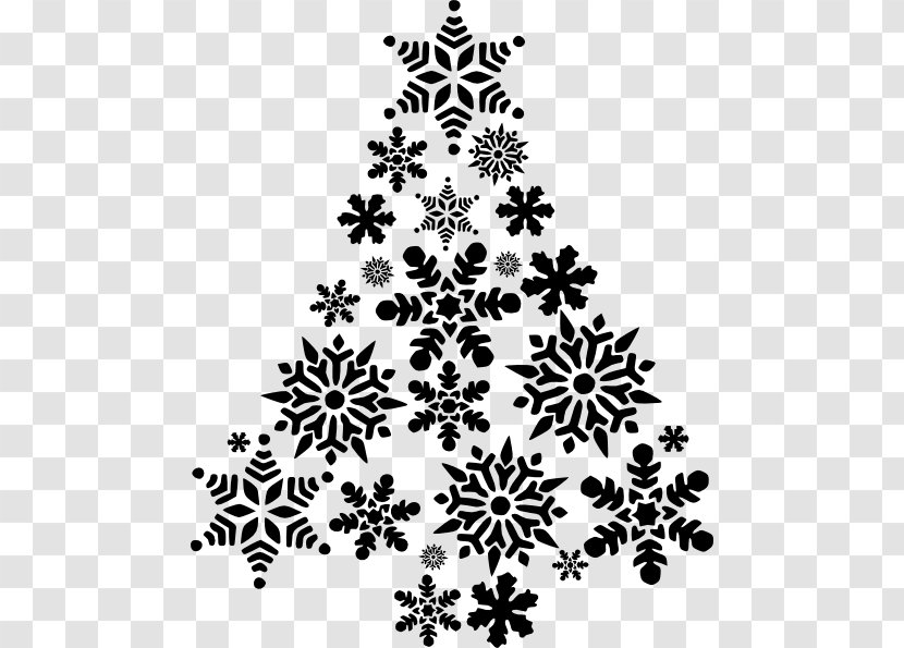 Snowflake Christmas Tree Clip Art - Black And White - Snow Transparent PNG