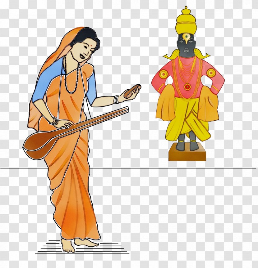 Watercolor Cartoon - Vithoba Temple Pandharpur - Monk Janabai Transparent PNG