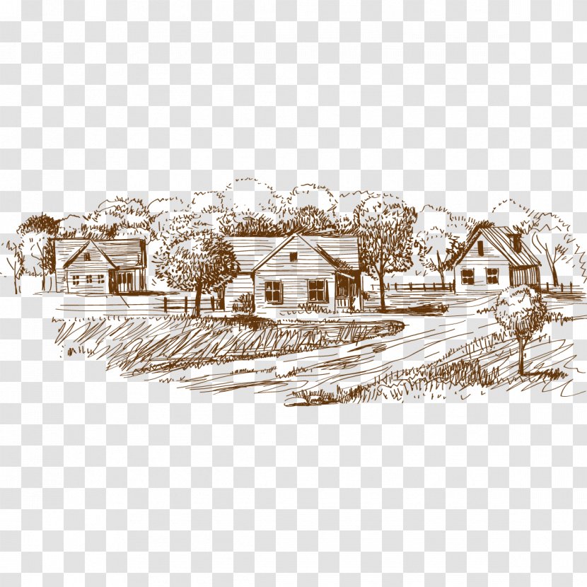 Village Drawing Sketch - Art - Hand-painted Transparent PNG