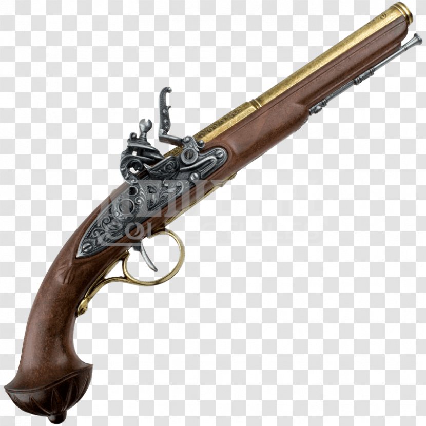 18th Century Flintlock Mechanism Firearm Pistol - Watercolor - Handgun Transparent PNG