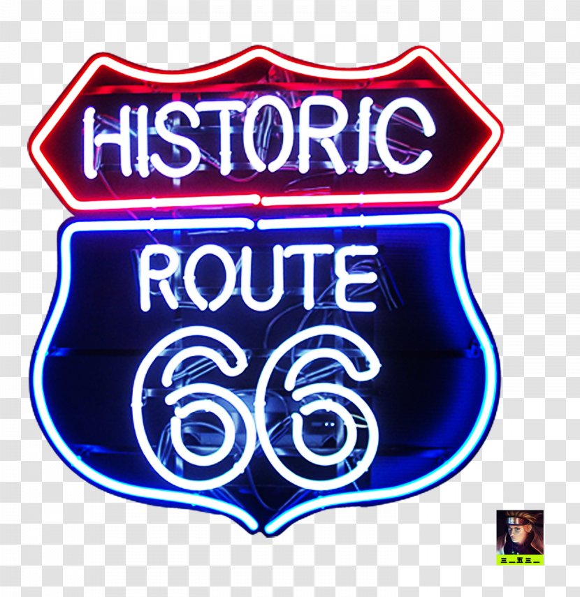 U.S. Route 66 Neon Sign Lighting Logo - Electric Blue - Light Transparent PNG