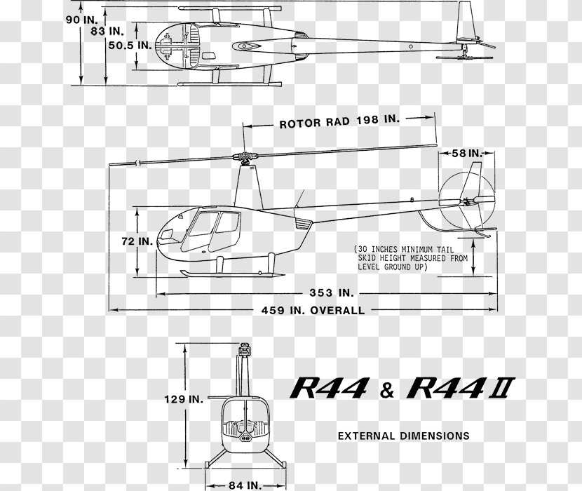 Robinson R44 Helicopter Technical Drawing Aviation - Text Transparent PNG