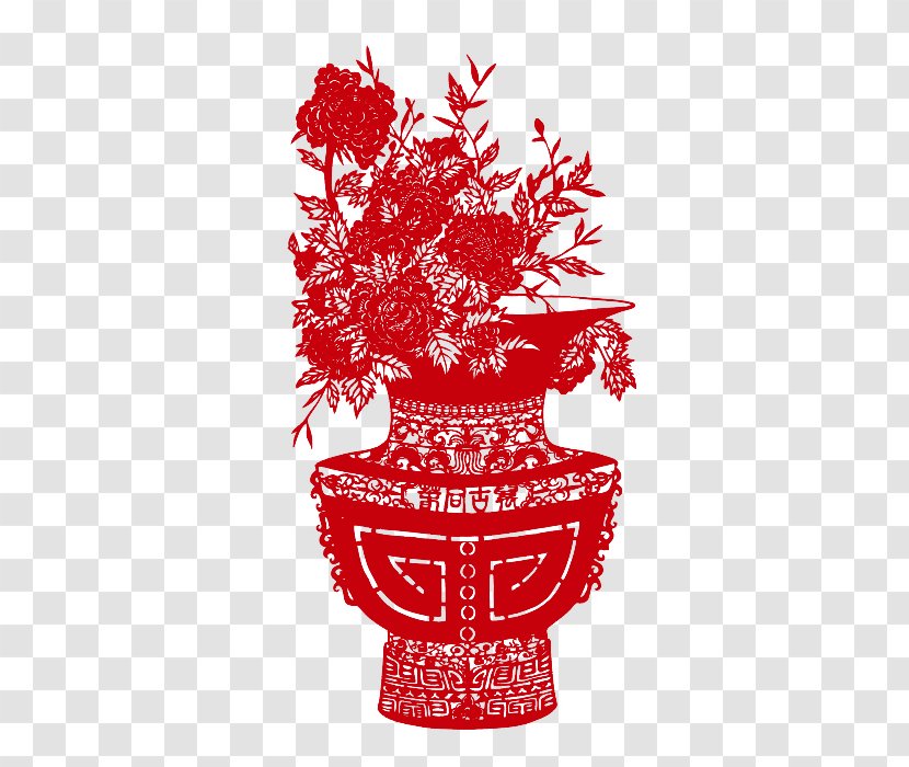 Chinese Paper Cutting Papercutting Budaya Tionghoa Moutan Peony - Red - Paper-cut Vase Transparent PNG