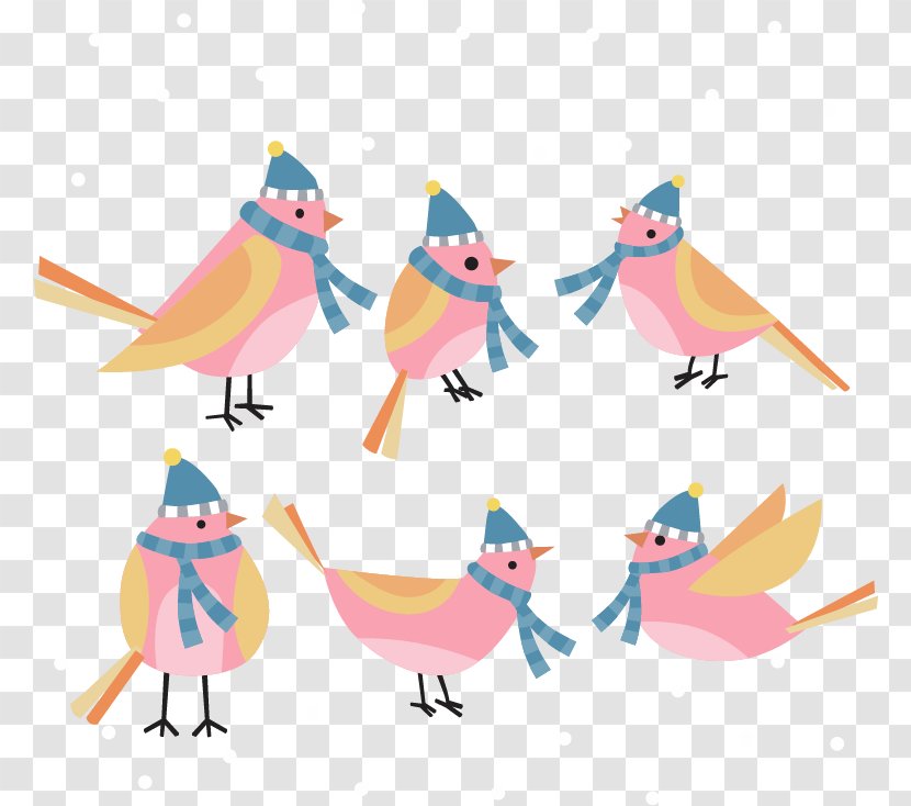 Bird Beak Clip Art - Paper - 6 Pink Winter Birds Transparent PNG