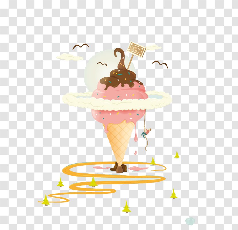Ice Cream Cone Cartoon - Frozen Dessert - Flat Transparent PNG
