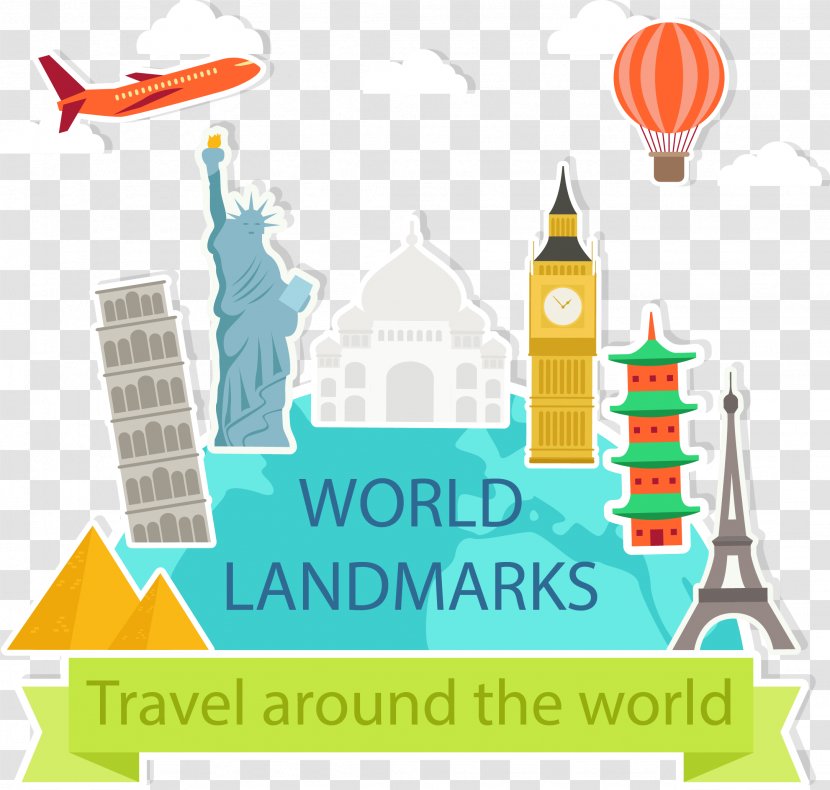 Statue Of Liberty Taj Mahal Travel Landmark - Area - Vector Hand-drawn Cartoon Landmarks Transparent PNG