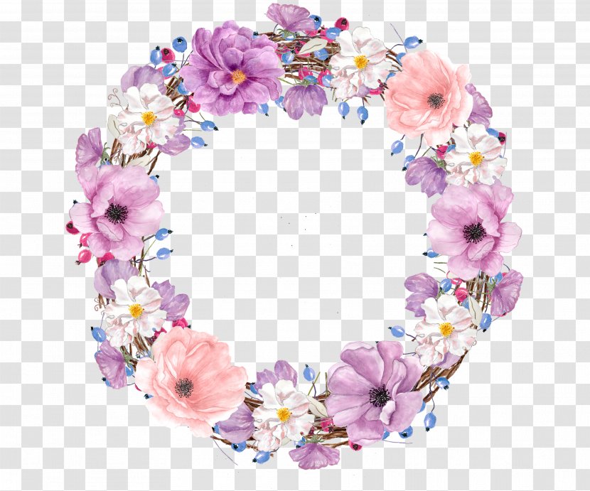 Floral Design Watercolor Painting Flower Clip Art - Dots Per Inch - Purple Wreath Transparent PNG
