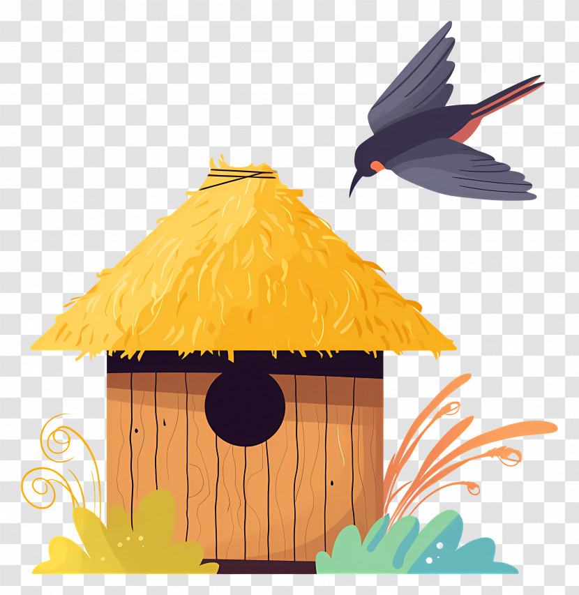 Building Nest - Small Wooden Birdhouse With Straw Roof Transparent PNG