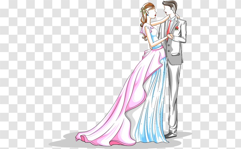 Cartoon Wedding Illustration - Frame - Valentines Day Painted The Bride And Groom Transparent PNG
